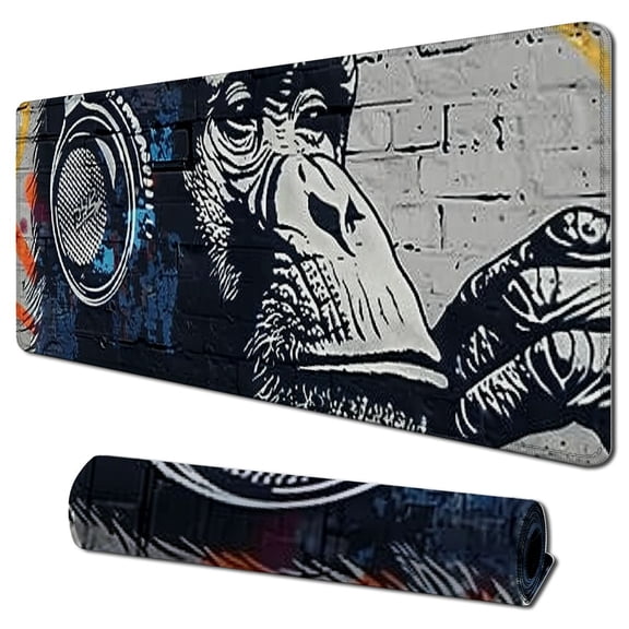 Heduofu Headphone Chimp Monkey Wall Low Profile Thin Mouse Pad Mousepad Rubber 31.5x11.8 in