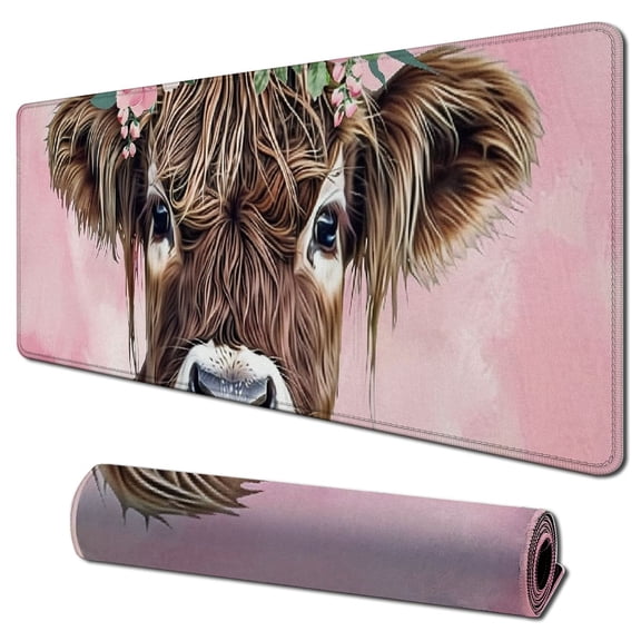 Heduofu Highland cow pink Mousepad Mouse Pad great for a gift 31.5x11.8 in