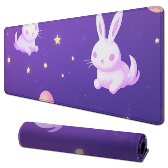 Heduofu Kawaii Purple Mouse Pad, Cute Rabbit Bunny Stars Mousepad for Home Office, Anti-Slip Rubber Mice pad for Computer &amp; Laptop 31.5x11.8 in