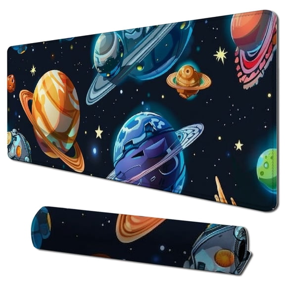 Heduofu Kids Mouse pad Computer Mouse pad with Comic Space with Planets and Design Personalized Mouse pad for Laptop Computer Office Decoration Accessories Gift 31.5x11.8 in