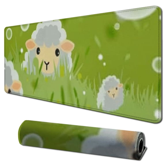 Heduofu Laptop Mouse Pad Cartoon Sheep on Green Grass Desk Mat with Stitched Edges Non-Slip Large Keyboard Rubber Writing Table Mat for Office Home 31.5x11.8 in