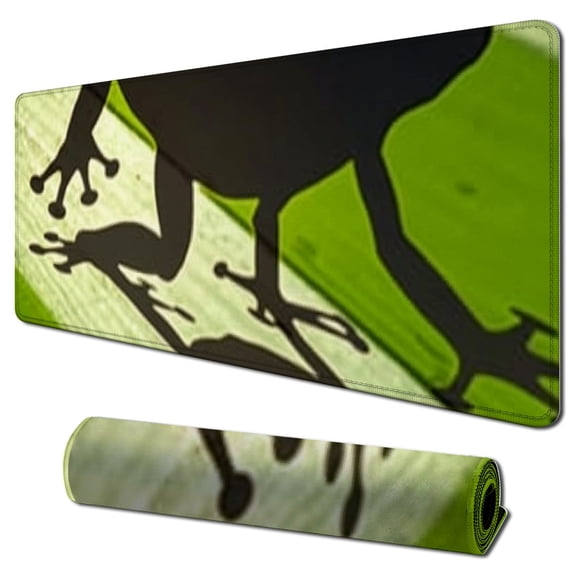 Heduofu Laptop Mouse Pad Frog Shape on Green Leaf Desk Mat with Stitched Edges Non-Slip Large Keyboard Rubber Writing Table Mat for Office Home 31.5x11.8 in