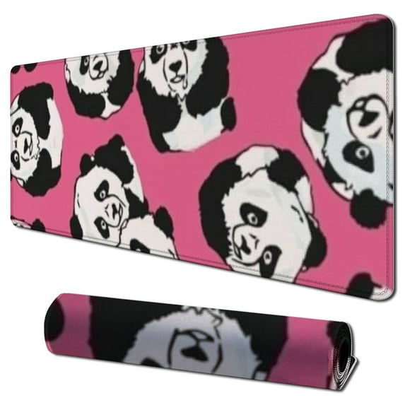 Heduofu Laptop Mouse Pad Kawaii Panda Cartoon Pink Desk Mat with Stitched Edges Non-Slip Large Keyboard Rubber Writing Table Mat for Office Home 31.5x11.8 in