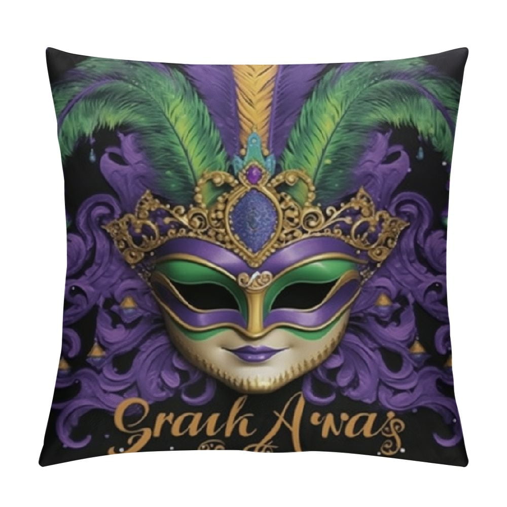 Heduofu Mardi Gras Pillow Covers Farmhouse Beads Eye Mask Feather Decor