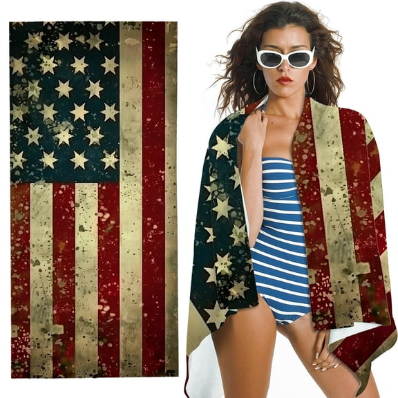 Heduofu Microfiber Vintage American Flag Beach Towel Blanket,Sand Proof Swimming Bath Pool Towel for Travel Camping Yoga Sport,Oversized 30x60in