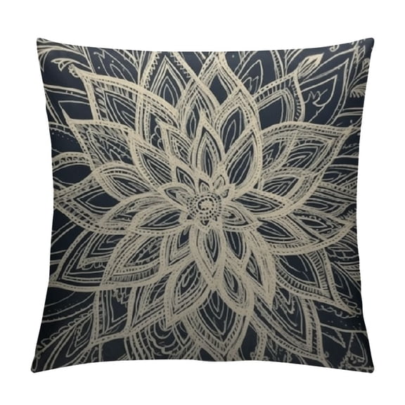 Heduofu Modern Gold Navy Blue Abstract Floral Throw Pillow Cover Floral Petal Sketch Bloom Botanical Navy Luxury Chic Pillow Case Decorative Men Women Boy Girl Room