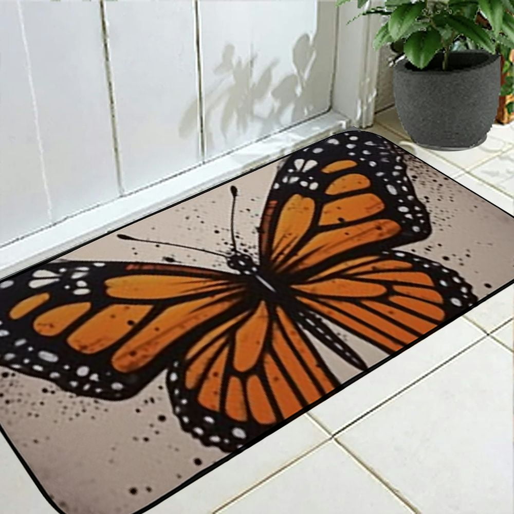 Heduofu Monarch Butterfly Door Mat Spring Butterfly Indoor Outdoor Rug Welcome Mat Non-Slip Decorative Doormat for Front Door Kitchen Bathroom Bedroom Living Room Flowers Decor Gift 19.68*47.24 in