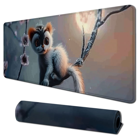Heduofu Monkey Cub Mouse Pad Animal Snow Cover Peach Tree Branches Flower Bloom Macaques Curly Tail Non-Slip Rubber Mousepad for Computer, Laptop 31.5x11.8 in