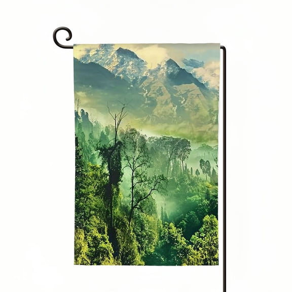Heduofu Mountain House Flag Tropical Wild Rain forest In Mexico with Green Trees Cloud Leaves Garden Flags Double-Sided Banner Welcome Yard Flag Home Outdoor Decor White