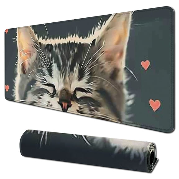 Heduofu Mouse Pad Cute Cartoon Cat,Kitten White Kitty Rectangle Mousepad Non-Slip Rubber Base Computer Mouse Pad for Laptop, Office, Home  31.5x11.8 in