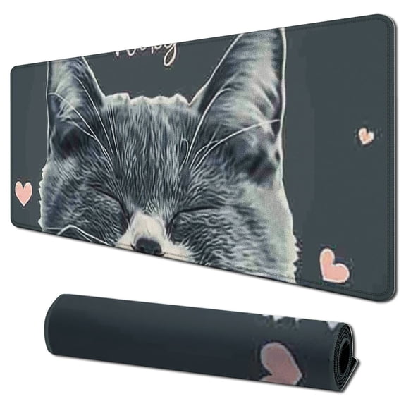 Heduofu Mouse Pad Cute Cartoon Cat,Kitten White Kitty Rectangle Mousepad Non-Slip Rubber Base Computer Mouse Pad for Laptop, Office, Home - 31.5x11.8 in