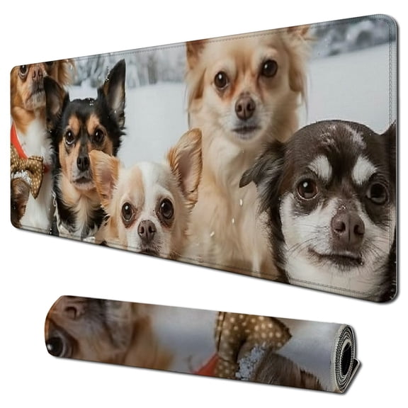 Heduofu Mouse Pad Cute Dogs, Sitting Together in Winter Scene Rectangle Mousepad Non-Slip Rubber Base Computer Mouse Pad for Laptop, Office, Home - 31.5x11.8 in