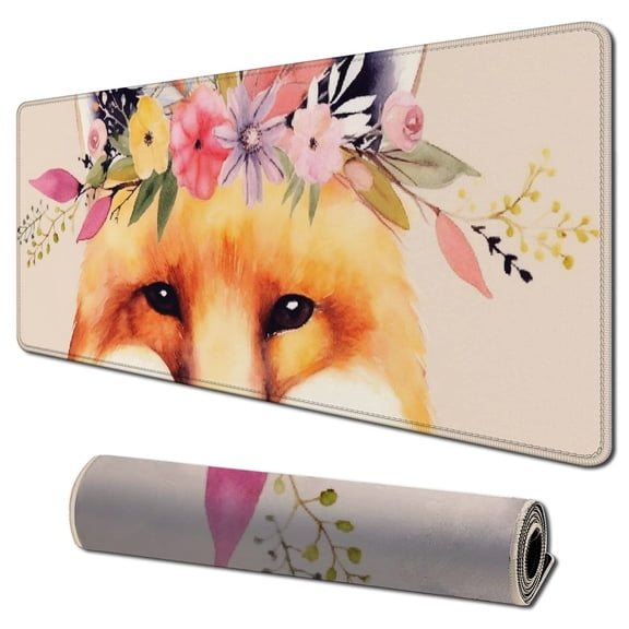Heduofu Mouse Pad, Cute Fox Mouse Pad for Women, Washable Square Cloth Mousepad for Office Laptop, Non-Slip Rubber Base Computer Mouse Pads for Wireless Mouse, Kawaii Mouse Pads for Desk 31.5x11.8 in