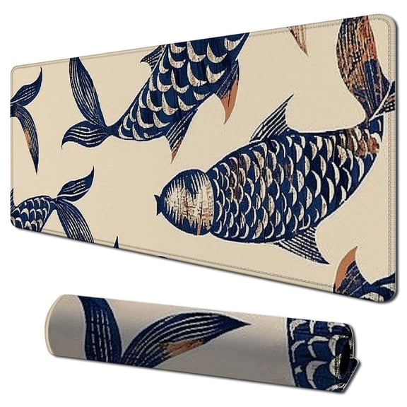 Heduofu Mouse Pad Fish Print Office Gift Mouse Mat Oriental Pattern Mouse Pad Japanese Pattern Print Mousepad Mousemat Desk Accessories 31.5x11.8 in