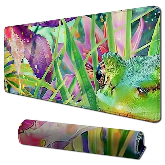 Heduofu Mouse Pad, Funny Animal Frog Watercolor Tree Frog in Tropical Jungle Mouse Pad, Mouse Mat Square Mouse Pad Non Slip Rubber Base MousePads for Office Laptop 31.5x11.8 in