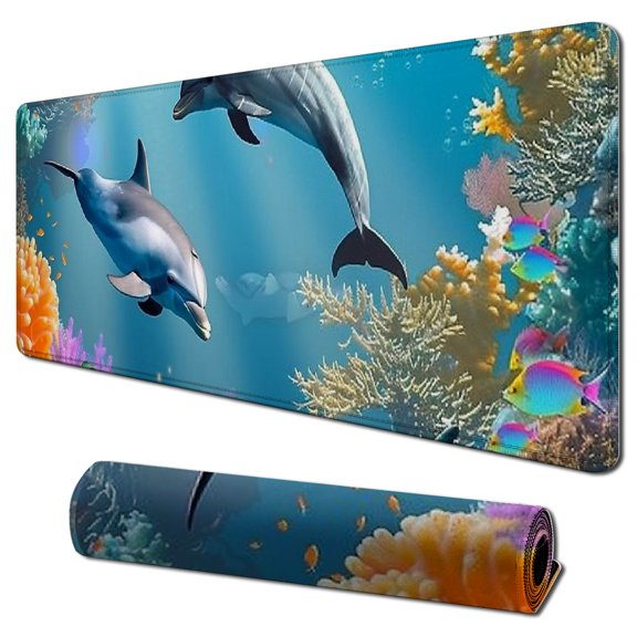 Heduofu Mouse Pad, Non-Slip Rubber Base Mouse Pads for Wireless Mouse,Dolphin Sea World Underwater Mouse pad, Blue Ocean Mousepad, Underwater Sea Computer Mouse Pads for Desk 31.5x11.8 in