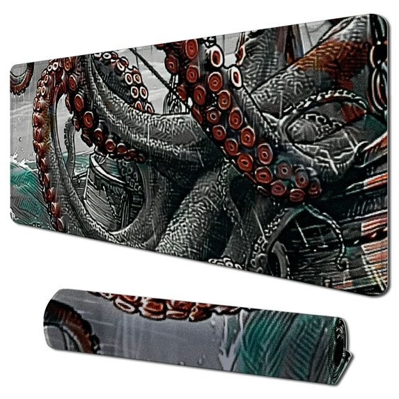 Heduofu Mouse Pad,Ocean Octopus and Pattern Non-Slip Rubber Base Mousepads, Computer Mouse Pads for Wireless Mouse 31.5x11.8 in