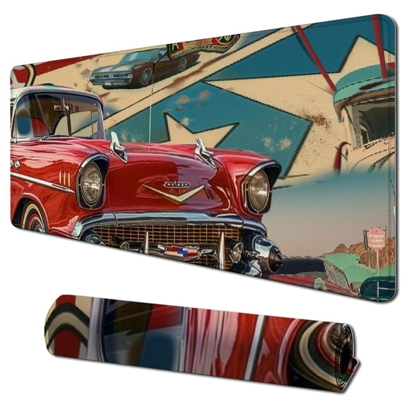 Heduofu Mouse Pad, Old Fashioned Cars Motorcycle on a Map Road Trip Journey American USA Concept, Rectangle Non-Slip Rubber Mousepad, Standard Size, Beige Multicolor 31.5x11.8 in