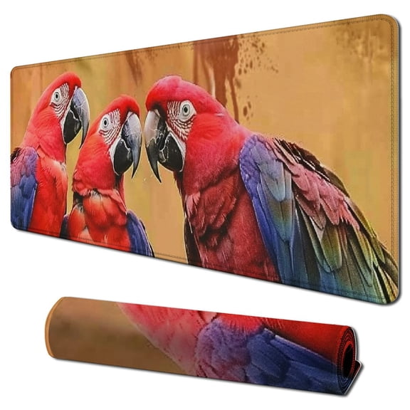Heduofu Mouse Pad,Parrots Birds Red Mouse Pad with Stitched Edge 31.5x11.8 in