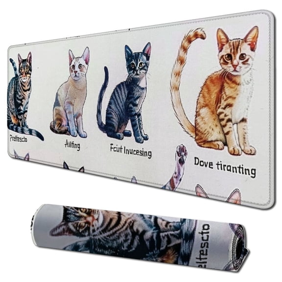Heduofu Mouse Pad with Stitched Edges. Colorful Cute Design with Non Slip Base. Matching Microfiber Cleaning Cloth for Eye Glasses & Electronics. Mouse Pad for Cat Lovers 31.5x11.8 in