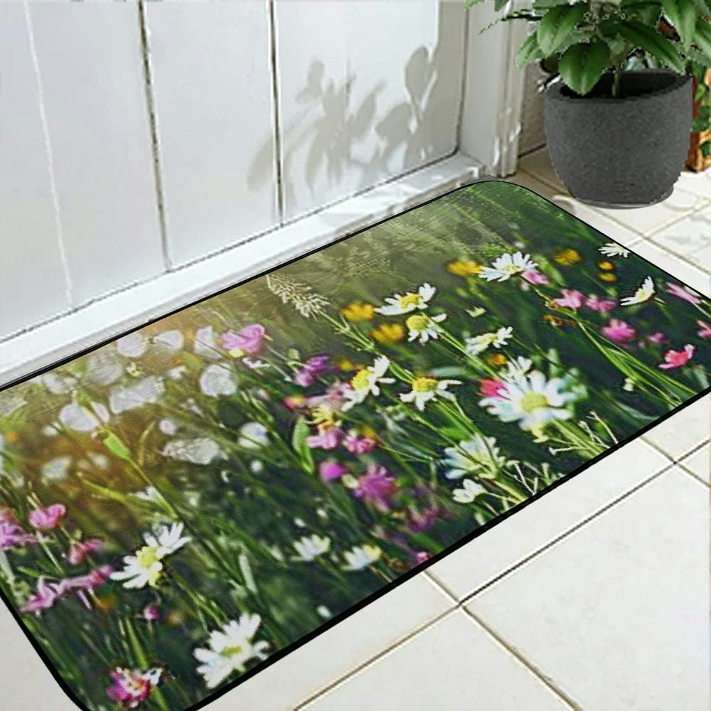 Heduofu Nature Magic Wildflower Adventure Welcome Mat, Decorative Door Mat, Door Mat with Non-Slip Rubber Backing, Easy Cleaning, Traps Dirt, for Entry, Patio, Garage 19.68*47.24 in