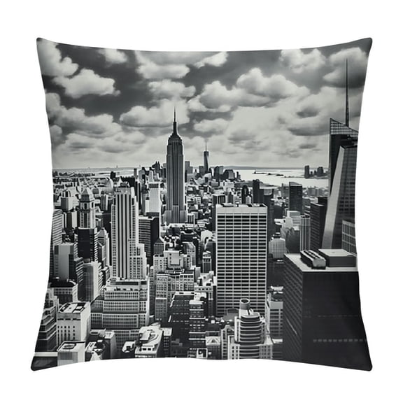 Heduofu New York Throw Pillow Cushion Cover, NYC Over from Top of Skyscrapers Urban Global Culture City Panorama, Decorative Square Accent Pillow Case White