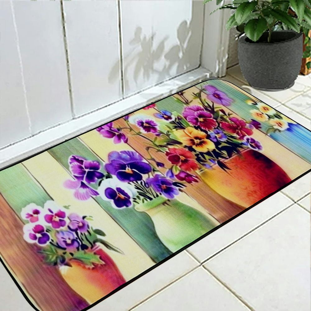 Heduofu Pansies Doormat Decorative Door Mat, Door Mat with Non-Slip Rubber Backing, Cleaning, Traps Dirt, for Entry, Patio, Garage 19.68*47.24 in