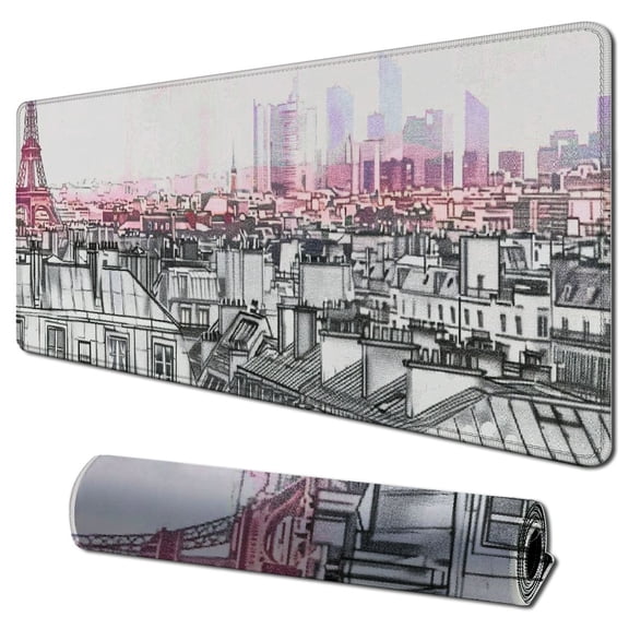 Heduofu Paris Computer Mouse Pad, Architecture Theme Design of Roofs in Paris and Eiffel Tower Print, Rectangle Non-Slip Rubber Mousepad 31.5x11.8 in