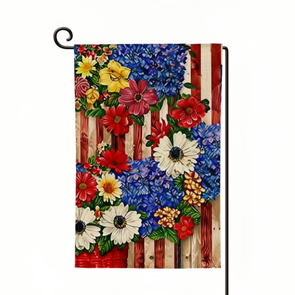 Heduofu Patriotic Poppy Flower Decorative Garden Flag Rustic Wood with Red Blue Floral Stars Stripes American Flags Memorial Day Independence Day Yard Lawn Outside Decor