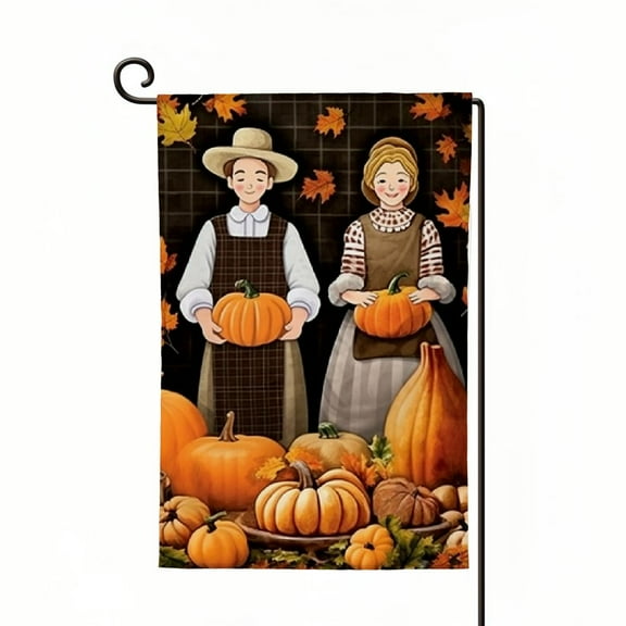 Heduofu Pilgrims Thanksgiving Welcome Garden Flag Double Sided, House Yard Outdoor Decor, Seasonal Arrangement Home Outside lawn Farmhouse Decoration  White