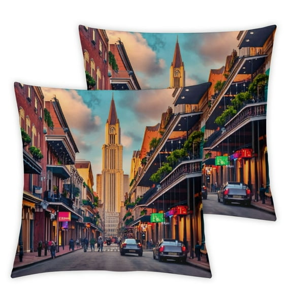 Heduofu Pillow Case American Louisiana State New Orleans City Scenery Cityscape Decorative Sofa Cushion Cover Accent Throw Pillow Cover for Couch Bed Living Room White
