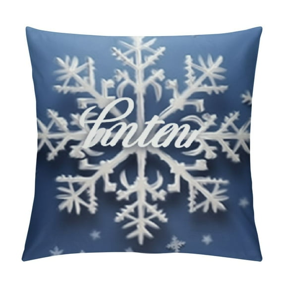 Heduofu Pillowcase Pillow Cover Protector Pillow Sham Winter Christmas Snowflakes New Year Blue Queen with Zipper for Long Throw Pillow White