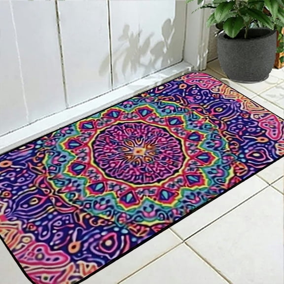 Heduofu Purple Mandala Doormat, Abstract Flower Circle Universe Image, Decorative Floor Mat with Backing, Multi-color 19.68*47.24 in