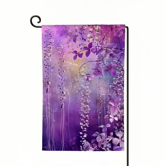 Heduofu Purple Weeping Flower Garden Flag, Double Sided Welcome Garden Flag, Summer Outdoor Yard Flags for House Porch, Patio, Lawn Decor White