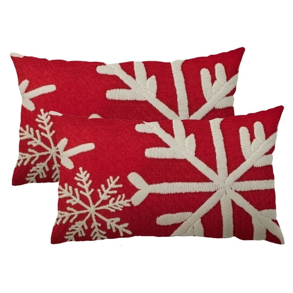 Heduofu Red Christmas Snowflake Lumbar Pillow Covers 12x20 Set of 2, Winter Holiday Throw Pillow Covers, Outdoor Rectangle Christmas Pillows for Porch 12x20inch
