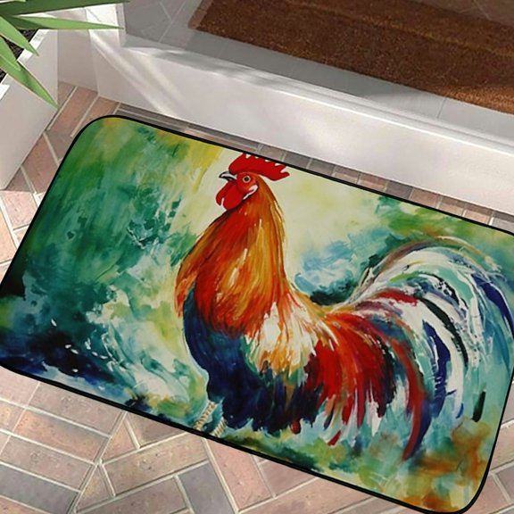 Heduofu Red Rooster Decorative Door Mat, Door Mat with Non-Slip Rubber Backing, Easy Cleaning, Traps Dirt, for Entry, Patio, Garage 19.68*39.37 in