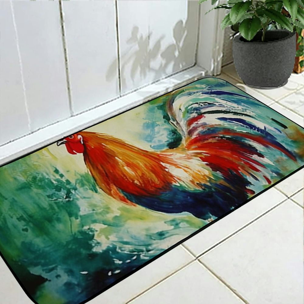 Heduofu Red Rooster Decorative Door Mat, Door Mat with Non-Slip Rubber Backing, Easy Cleaning, Traps Dirt, for Entry, Patio, Garage 19.68*47.24 in
