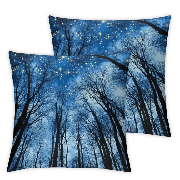 Heduofu Set of 2 Bright Starry Sky Pillow Cases Tree at Black Shadow Night Throw Pillow Covers Cushion Covers for Living Room Bedroom Sofa