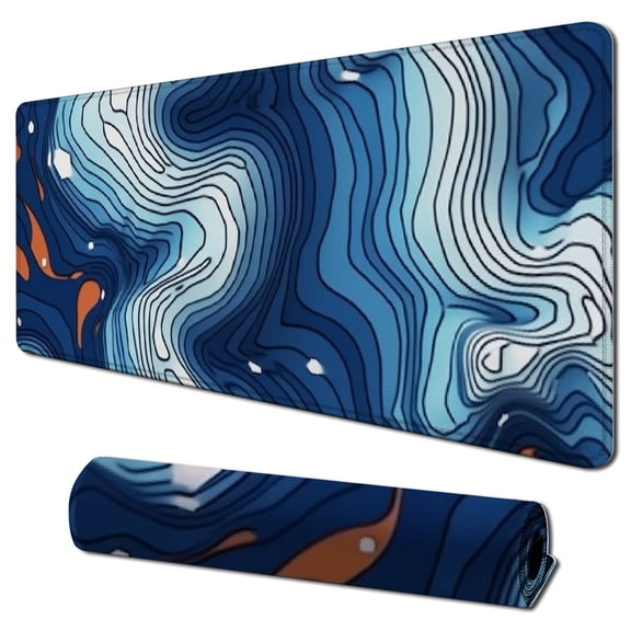 Heduofu Small Mouse Pad Cute, Mini Mouse Pads for Wireless Mouse and Laptop, Travel Mousepads with Designs - Japanese Blue Great Wave, Portable Mousepad with Non-Slip Rubber Base - 31.5x11.8 in