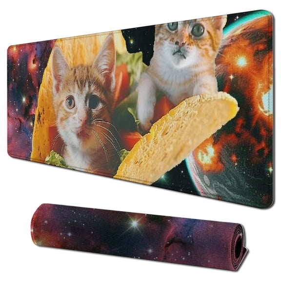 Heduofu Small Mouse Pad for Kids,Funny Mouse Pads, Non-Slip Rubber Base Mousepad with Stitched Edge,Washable Mousepads with Lycra Cloth (Space Taco Cat) 31.5x11.8 in