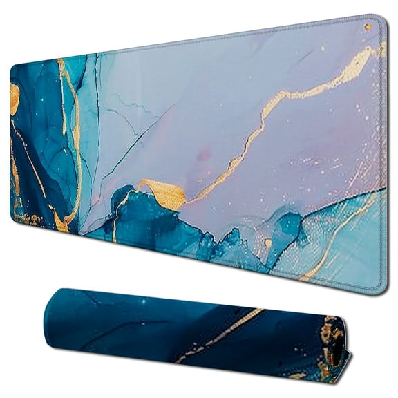 Heduofu Small Mouse Pad,Mini Mouse Pad ,for Laptop Keyboard Tray Wireless Mouse Home Office Travel,with Non-Slip Rubber Base, Waterproof Mouse Mat,Cyan Blue Marble 31.5x11.8 in