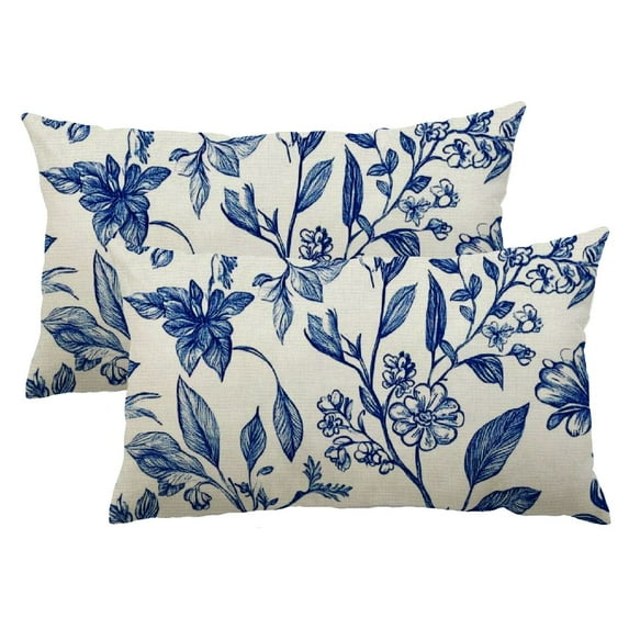 Heduofu Spring Pillow Cover 12x20 Set of 2 Floral Throw Pillowcase Flowers Leaves Outdoor Lumbar Home Decoration Outdoor Garden Couch Sofa Farmhosue Decor