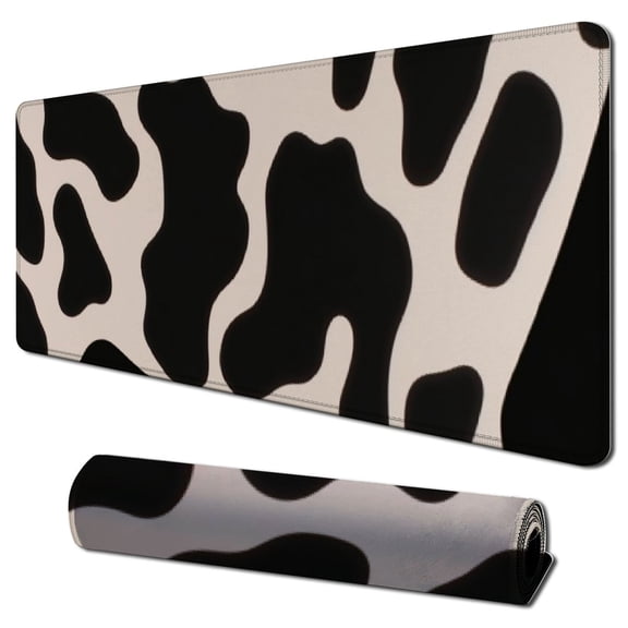 Heduofu Square Mouse Pad Black Cow Print,Personalized Premium-Textured Custom Mouse Mat Design,Washable Mousepad Lycra Cloth,Non-Slip Rubber Base Computer Mouse Pads for Wireless Mouse 31.5x11.8 in