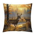 thumbnail image 1 of Heduofu Square Short Plush Pillow Covers, Short Plush Pillow Cases Cushion Covers for Home Sofa Couch Living Room Car Decor - Autumn Deer Woods Fighting, 1 of 5