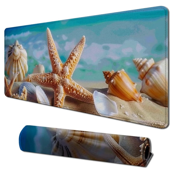 Heduofu Starfish and Shells on The Beach Non-Slip Mouse Pad with Personalized Design Suitable for Desktop, Computer, PC and Laptop for Office and Home Custom Custom Rectangular Mouse Pad 31.5x11.8 in