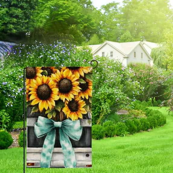 Heduofu Summer Sunflower Garden Flag Welcome Truck with Spring Flowers Farmhouse Holiday Outside Decorations Yard Flag 12x18in