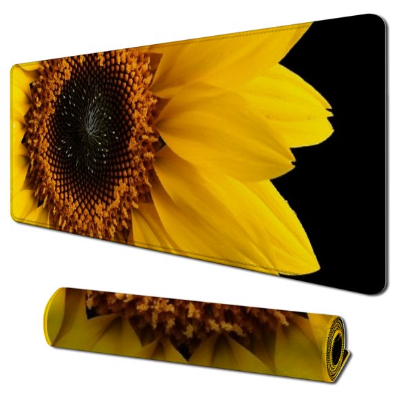 Heduofu Sunflower Mouse Pad, Blossom Black and Yellow Customized Premium-Textured Mouse Mat,Washable Mousepads with Lycra Cloth, Non-Slip Rubber Base Small Mousepad 31.5x11.8 in