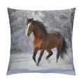 Heduofu Throw Pillow Cover Brown Horse Running Horse Cool Animal Snow