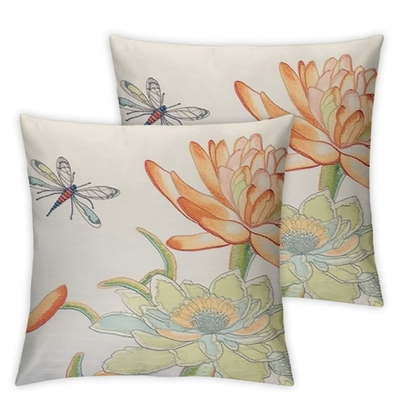 Heduofu Throw Pillow Cushion Cover, Lotus Flower Field with Print, Decorative Rectangle Accent Pillow Case, , Cream Peach Coral White