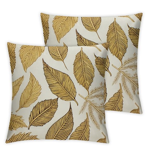 Heduofu Vintage Throw Pillow Cushion Case Pack of 2, Bohemian Leaves Dahlia Pattern Geometric Art Curlicue Motif, Modern Accent Double-Sided Digital Printing, 18" X 18", Pale Brown Grey White